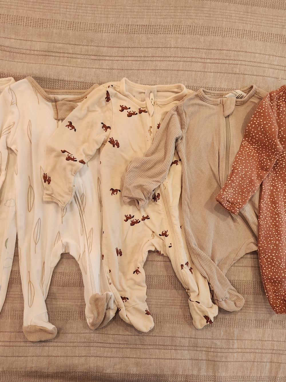 Neutral Baby Footed Sleepers - Cream, Beige & Rust Prints